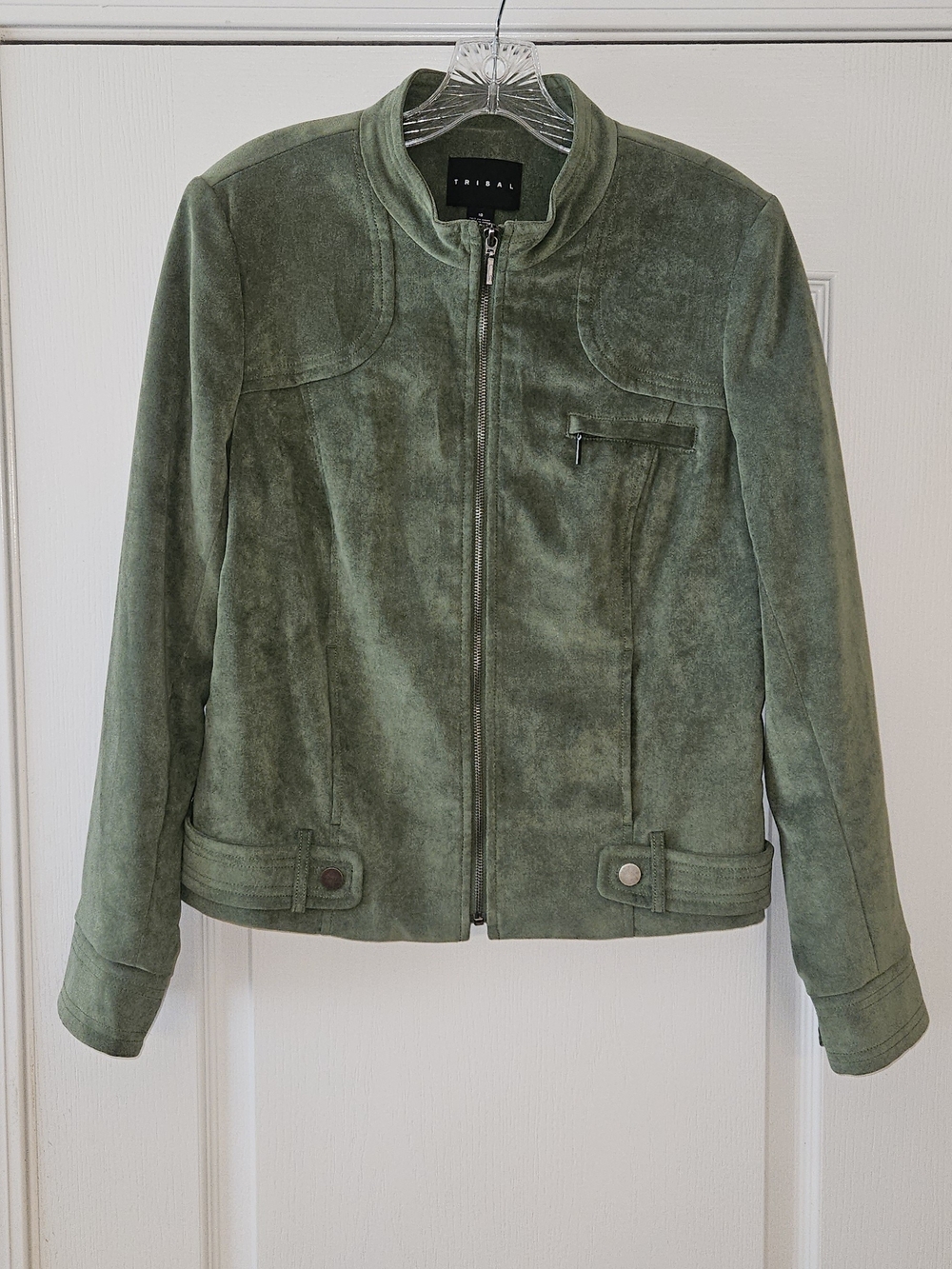 Tribal Green Suede Zip-Front Jacket